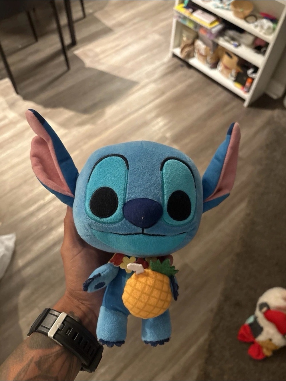 Disney Blue Stitch Plush with Pink Ears and Pineapple Accessory